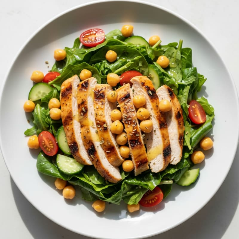 Grilled Chicken Breast Salad with Chickpeas and Lemon Vinaigrette