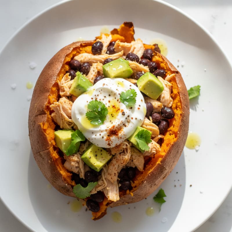 Loaded Baked Sweet Potato with Black Beans