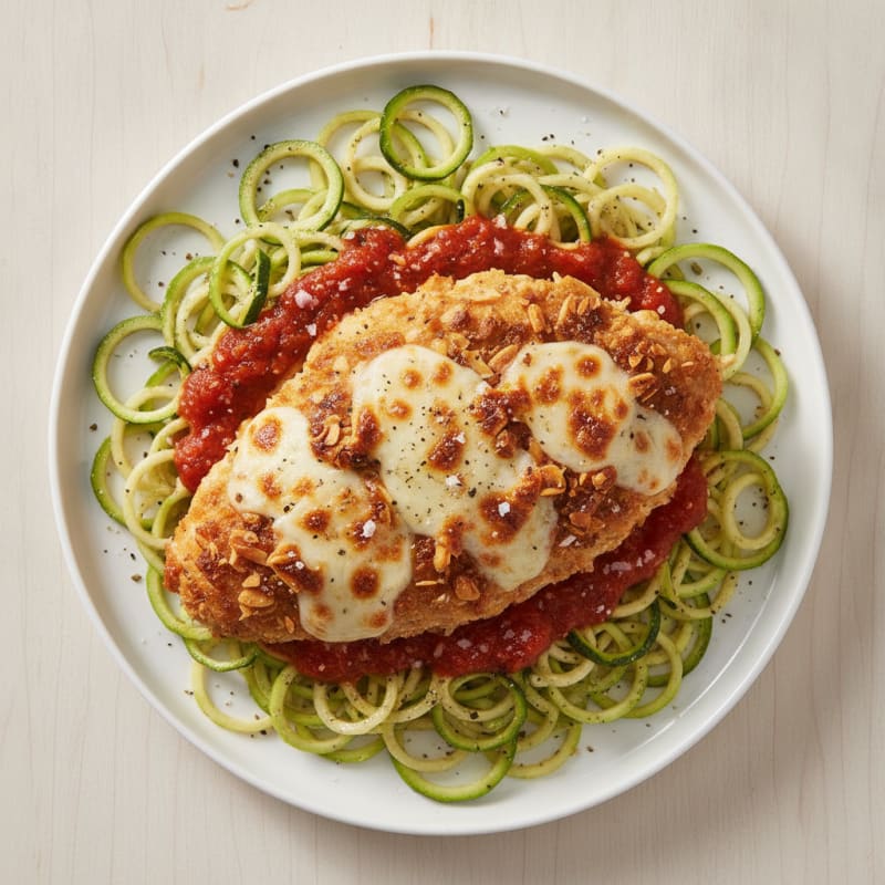 Crispy Chicken Parmesan with Zucchini Noodles