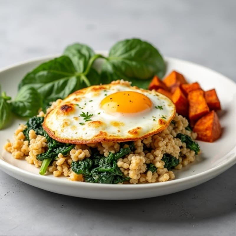 Egg White and Turkey Spinach Scramble with Roasted Sweet Potatoes