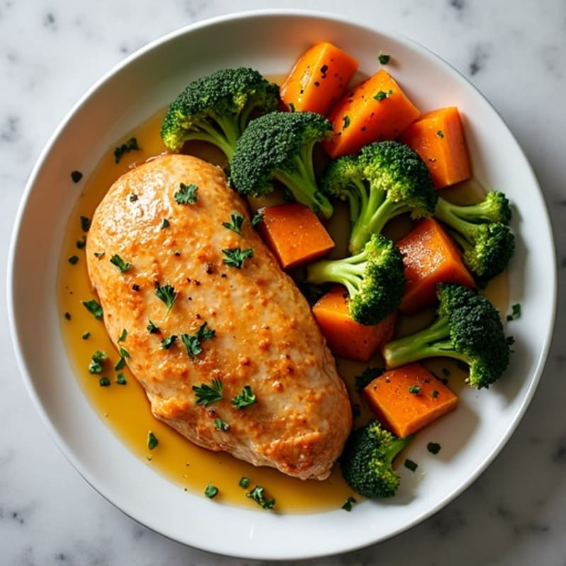 Sheet Pan Citrus-Garlic Chicken Breast with Roasted Sweet Potatoes and Broccoli