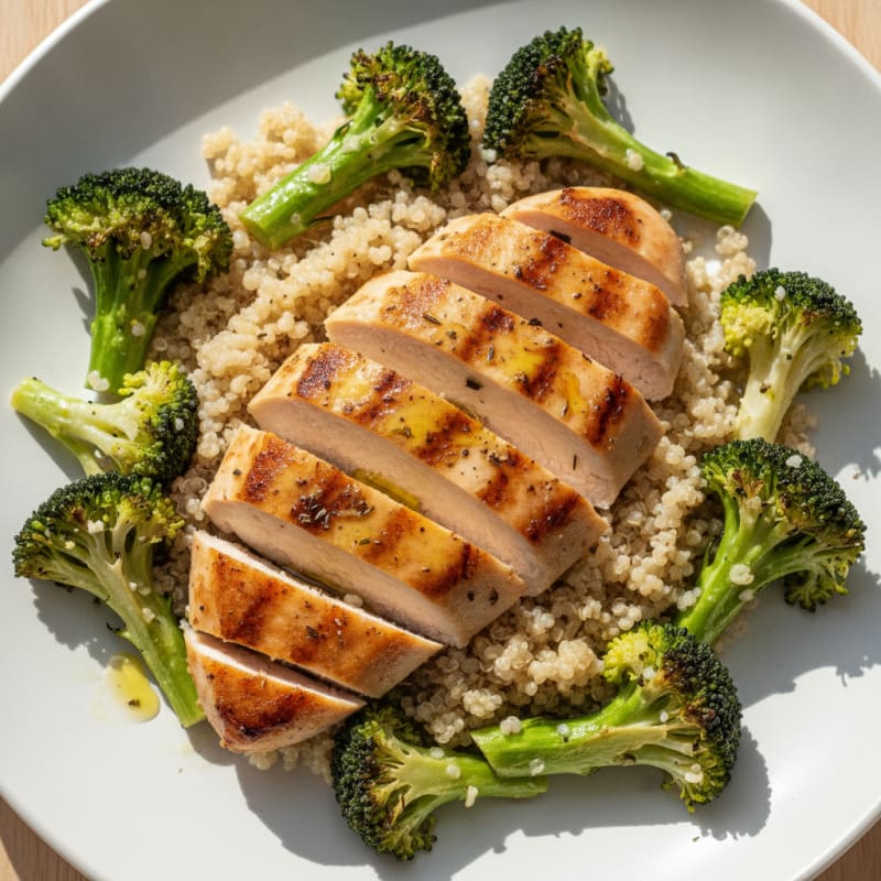 Grilled Chicken Breast with Quinoa and Roasted Broccoli