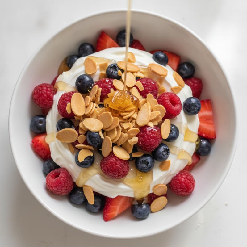 Greek Yogurt Protein Parfait with Mixed Berries and Almonds