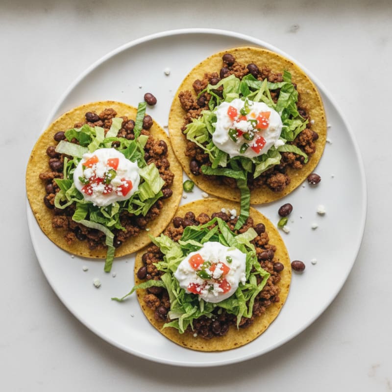 Beef and Bean Tostadas with Lettuce