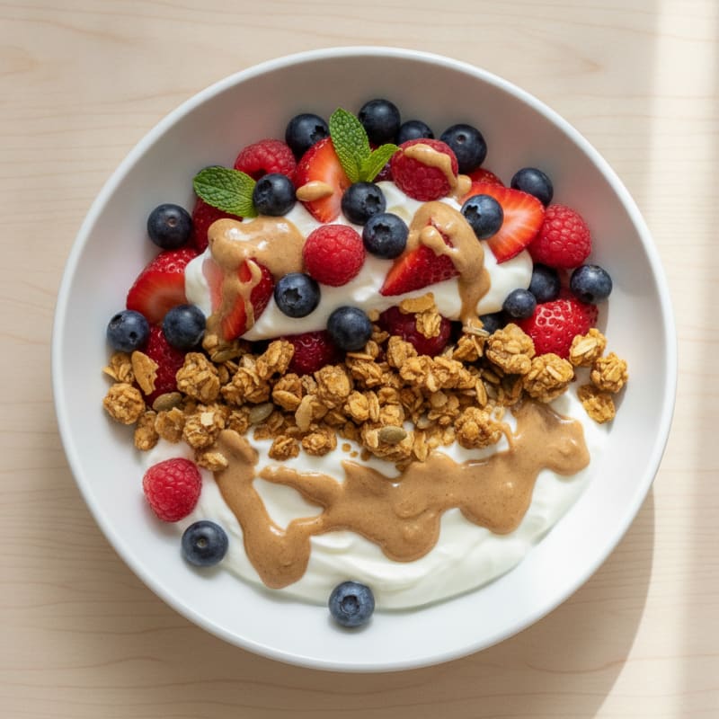 Greek Yogurt Parfait with Mixed Berries and Almond Butter