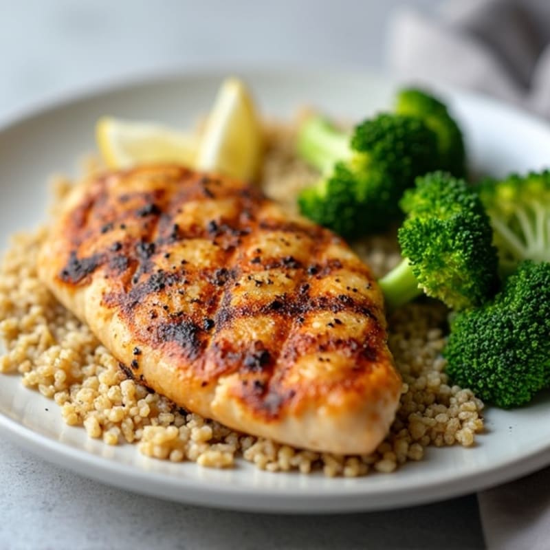 Grilled Chicken Breast with Quinoa and Steamed Broccoli