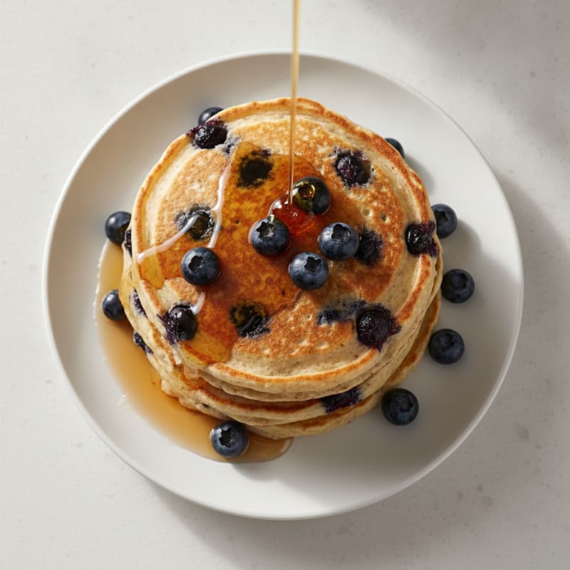 Blueberry Ricotta Pancakes with Maple Syrup