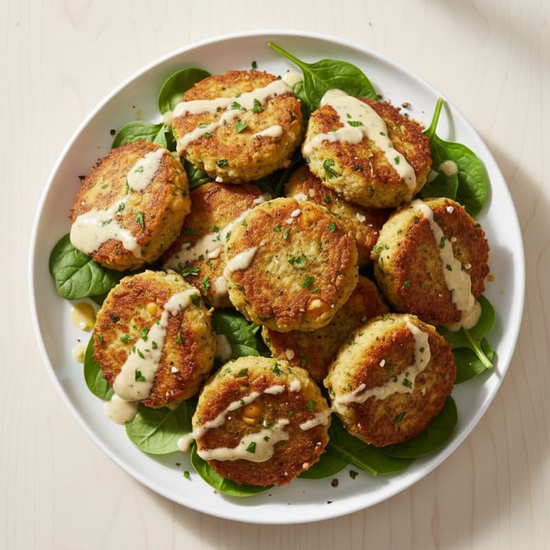 Crispy Turkey-Chickpea Falafel with Lemon-Tahini Drizzle