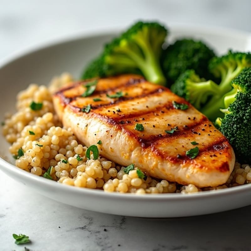 Grilled Chicken Breast with Quinoa and Roasted Broccoli