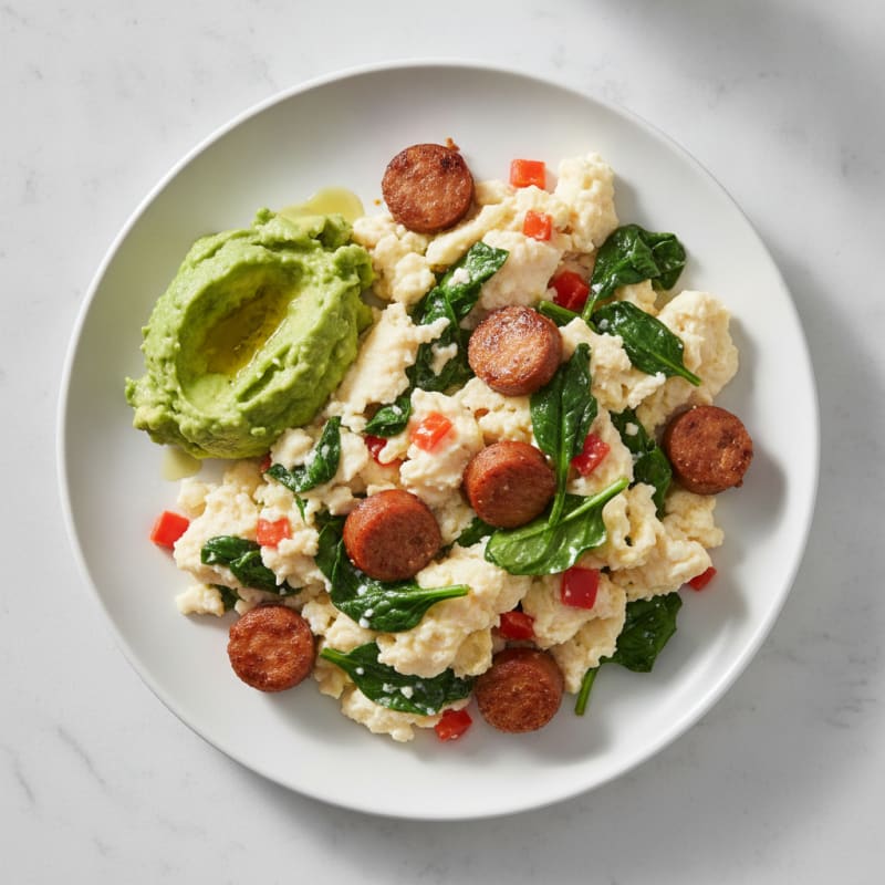 Egg White Scramble with Turkey Sausage and Spinach