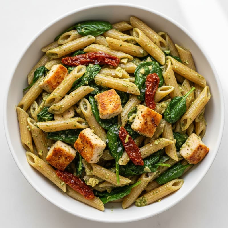 Creamy Pesto Chicken Pasta with Sun-Dried Tomatoes