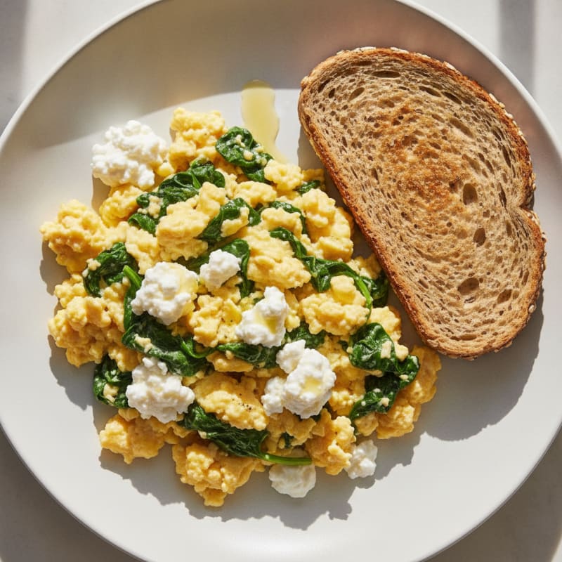 Cottage Cheese and Egg Scramble with Sautéed Spinach