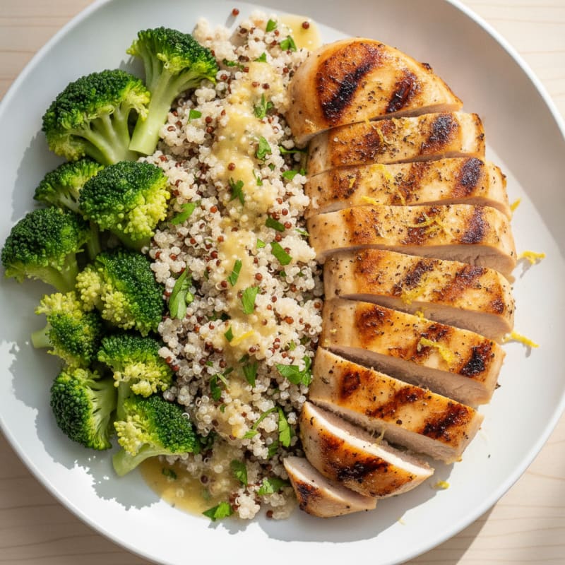 Grilled Chicken Breast with Quinoa and Steamed Broccoli