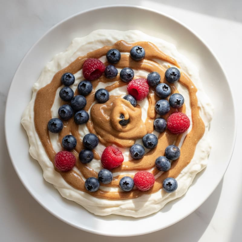 Silky Greek Yogurt Protein Pudding with Almond Butter and Berries