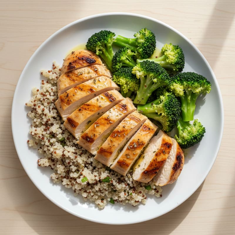Grilled Chicken Breast with Quinoa and Steamed Broccoli