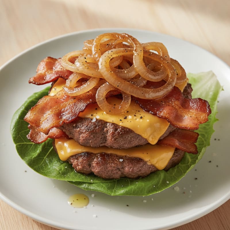 Double Bacon Cheeseburger with Caramelized Onions