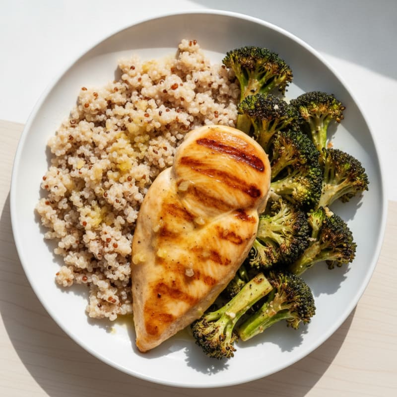 Grilled Chicken Breast with Roasted Broccoli and Quinoa