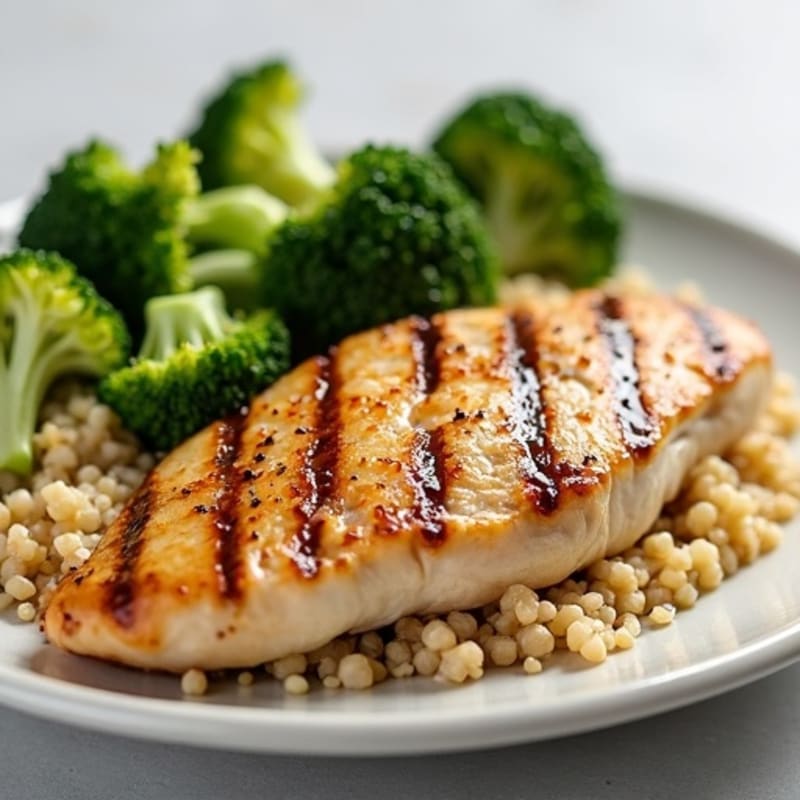Grilled Chicken Breast with Quinoa and Roasted Broccoli