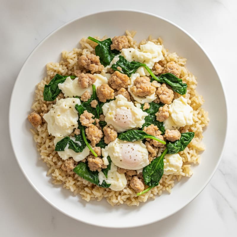Scrambled Egg Whites with Turkey Sausage and Sautéed Spinach