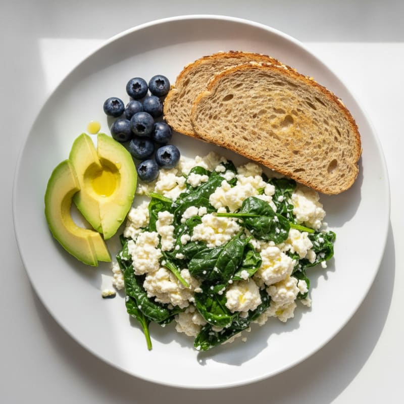 Egg White Scramble with Spinach and Cottage Cheese