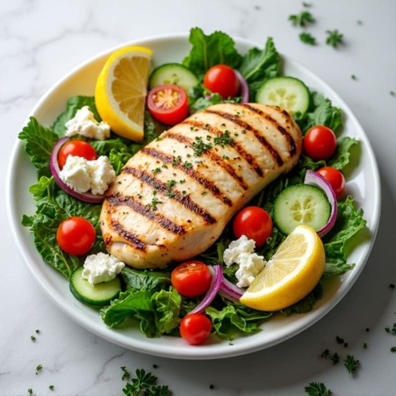 Lemon-Herb Grilled Chicken Salad with Crisp Greens and Feta