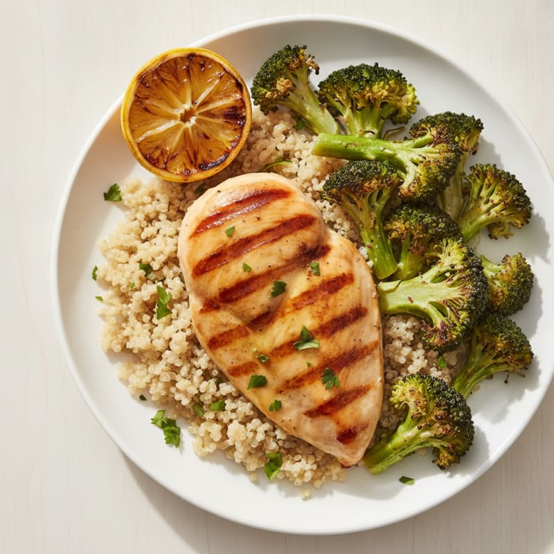 Grilled Chicken Breast with Quinoa and Roasted Broccoli