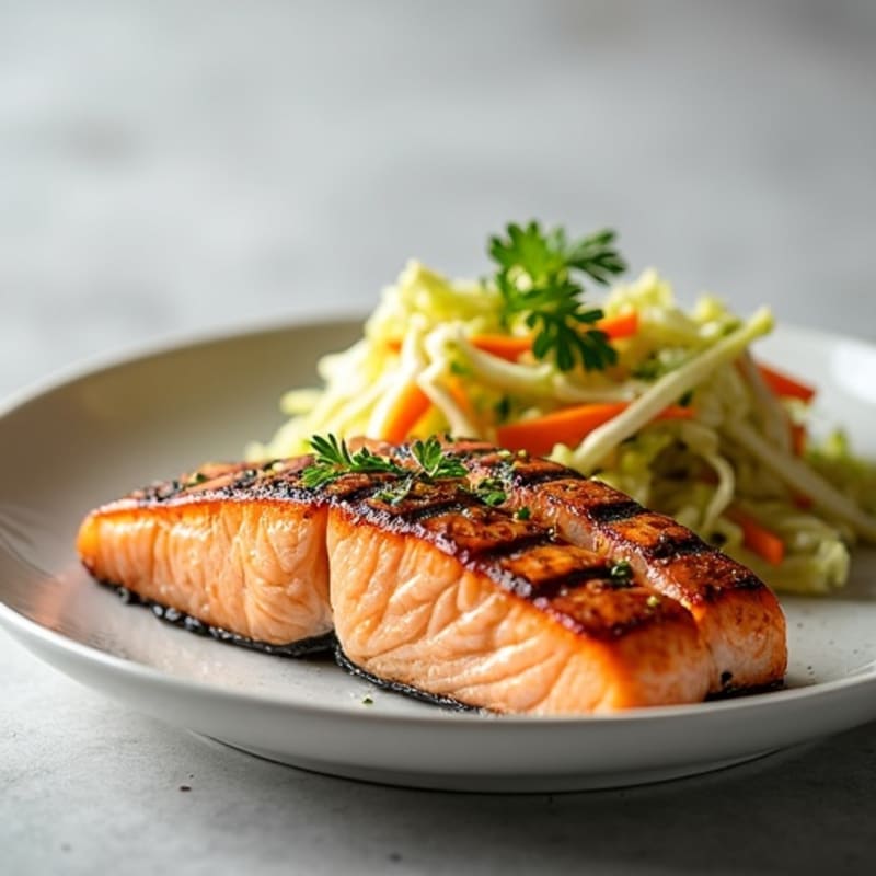 Grilled Salmon with Crunchy Cabbage Slaw