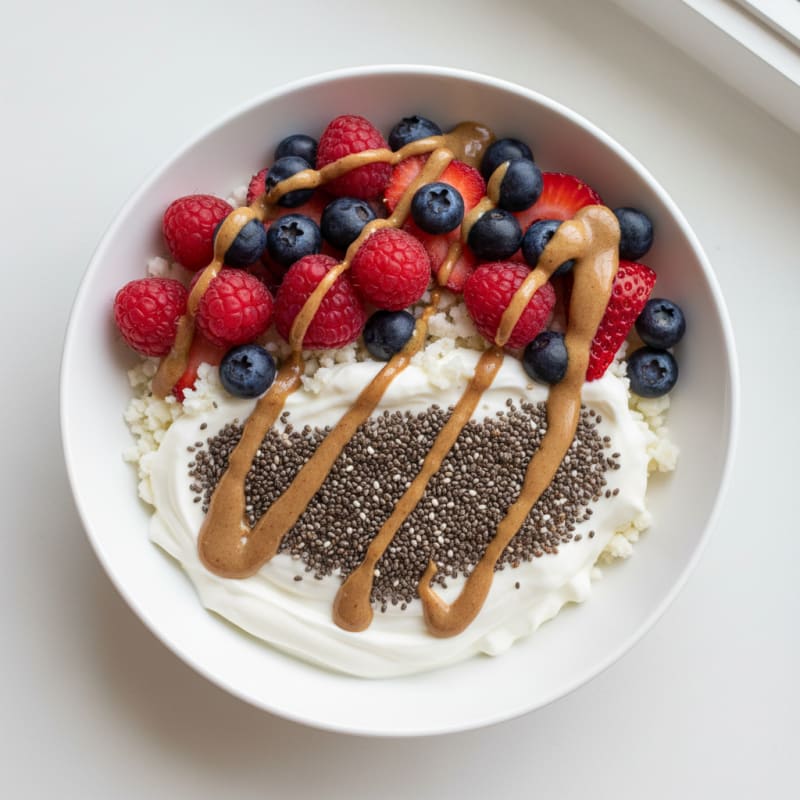 Greek Yogurt Protein Parfait with Chia Seeds and Mixed Berries