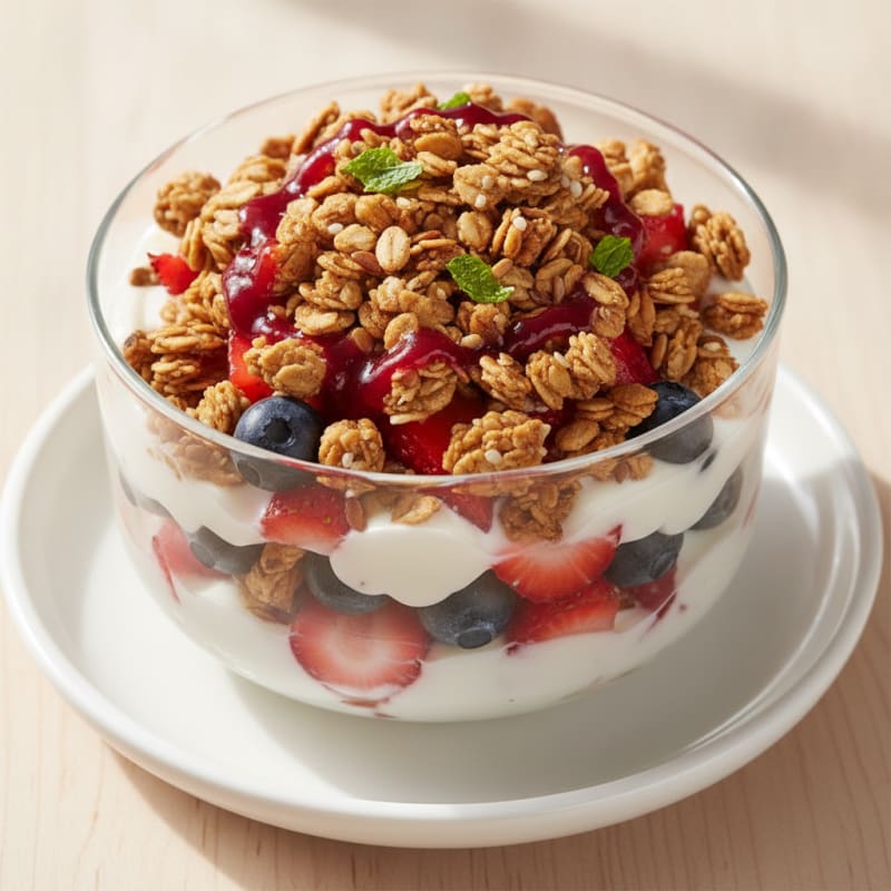 Creamy Greek Yogurt Parfait with Mixed Berries and Protein Granola