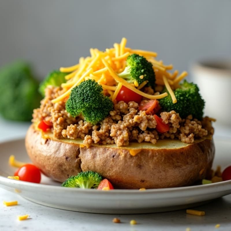 Lean Ground Turkey Loaded Baked Potato with Crispy Broccoli