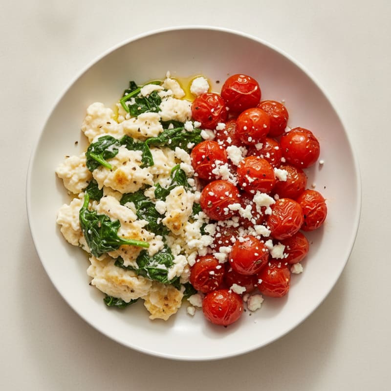 Egg White and Spinach Scramble with Roasted Tomatoes