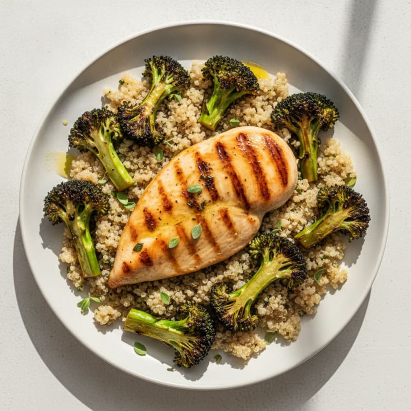 Grilled Chicken Breast with Roasted Broccoli and Quinoa