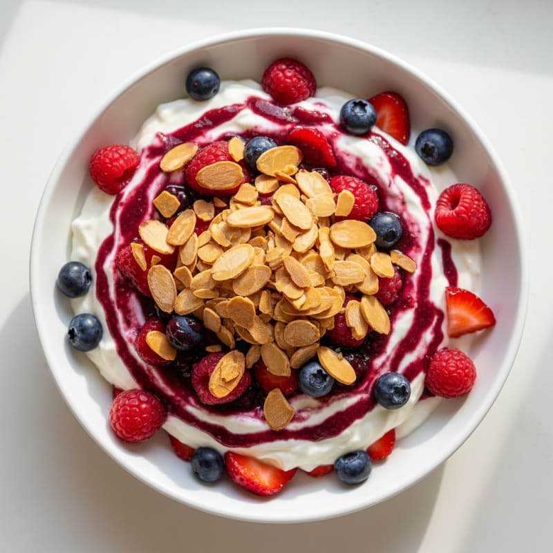 Greek Yogurt Protein Parfait with Mixed Berries and Almonds