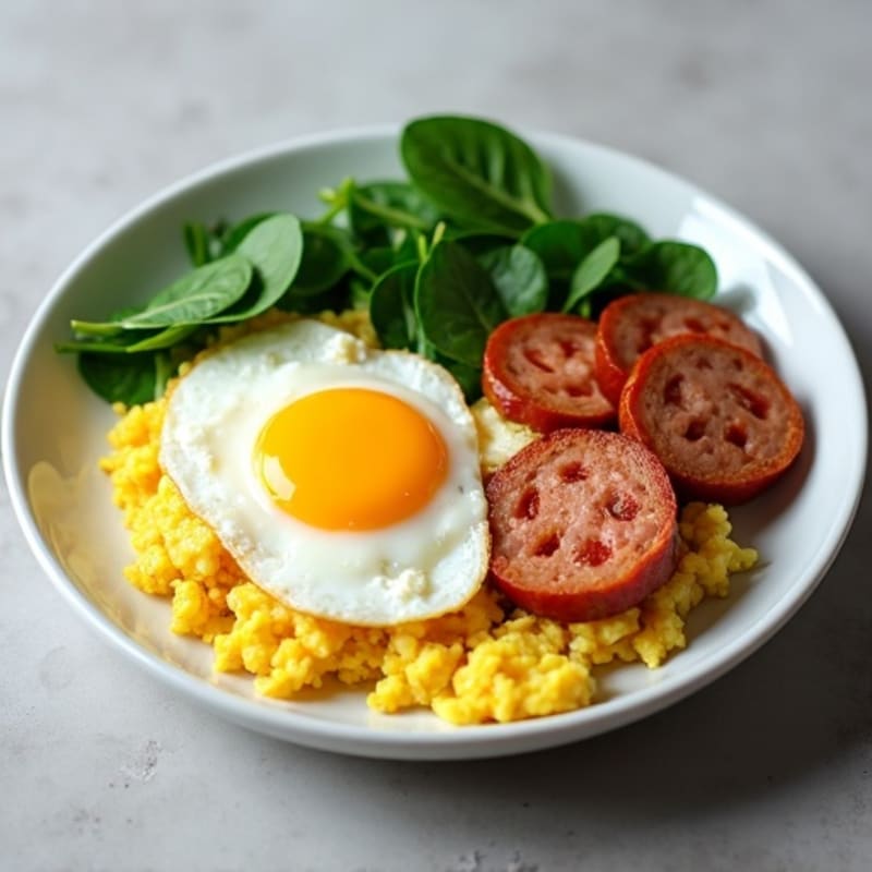 Egg White Scramble with Chicken Sausage and Spinach