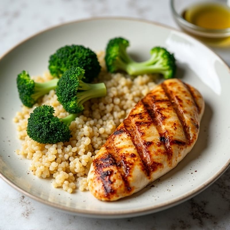 Grilled Chicken Breast with Steamed Broccoli and Quinoa