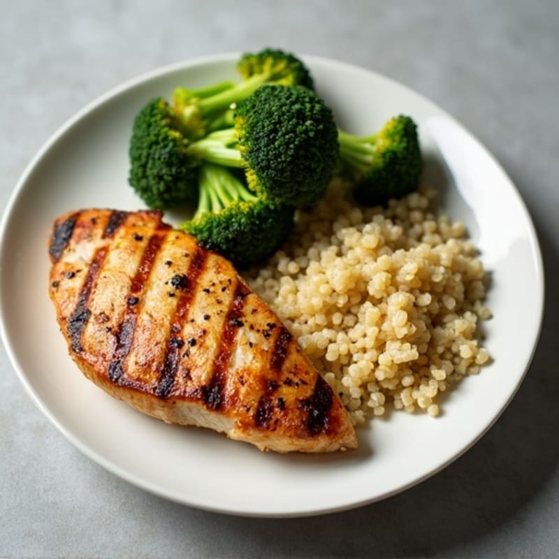 Grilled Chicken Breast with Roasted Broccoli and Quinoa