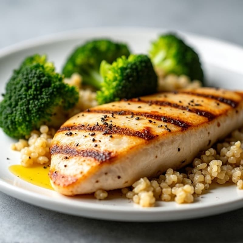 Grilled Chicken Breast with Quinoa and Roasted Broccoli
