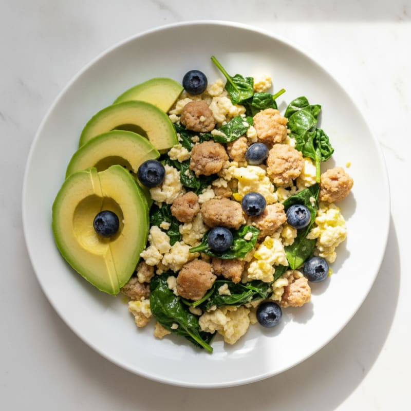 Egg White and Turkey Sausage Scramble with Spinach