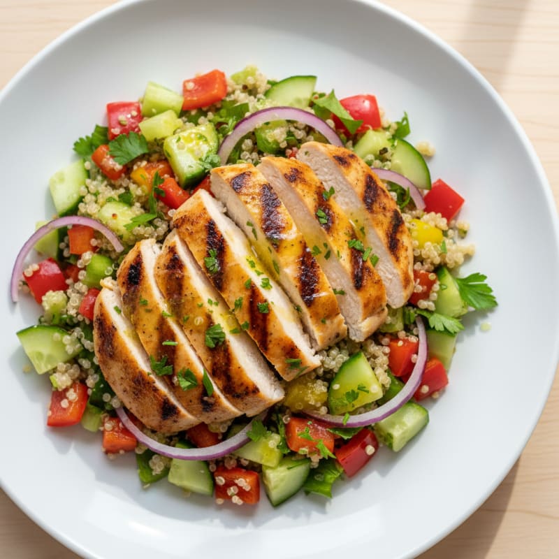 Grilled Chicken and Quinoa Salad with Crunchy Vegetables