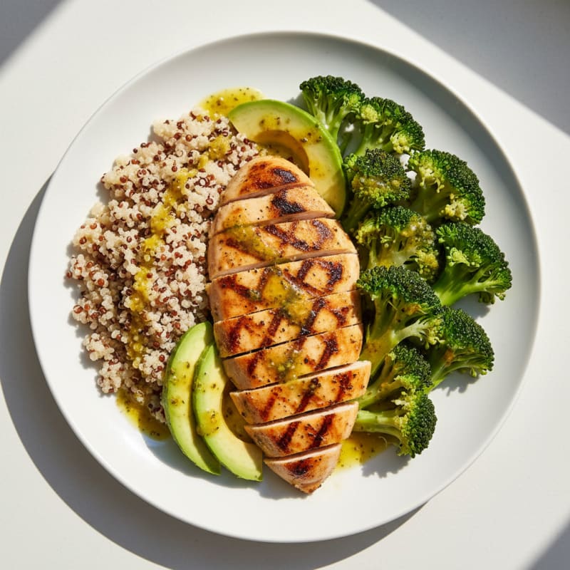 Grilled Chicken Breast with Quinoa and Steamed Broccoli
