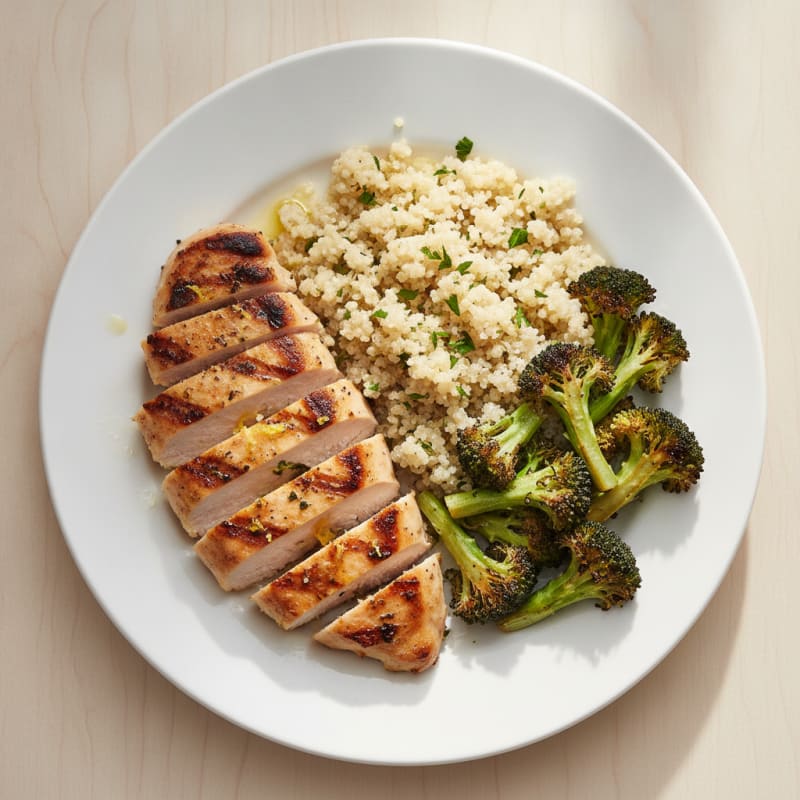 Grilled Chicken Breast with Quinoa and Roasted Broccoli