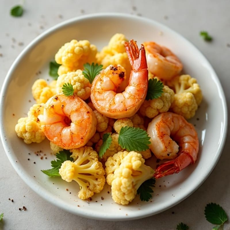 Crispy Lemon-Garlic Roasted Cauliflower with Pan-Seared Shrimp