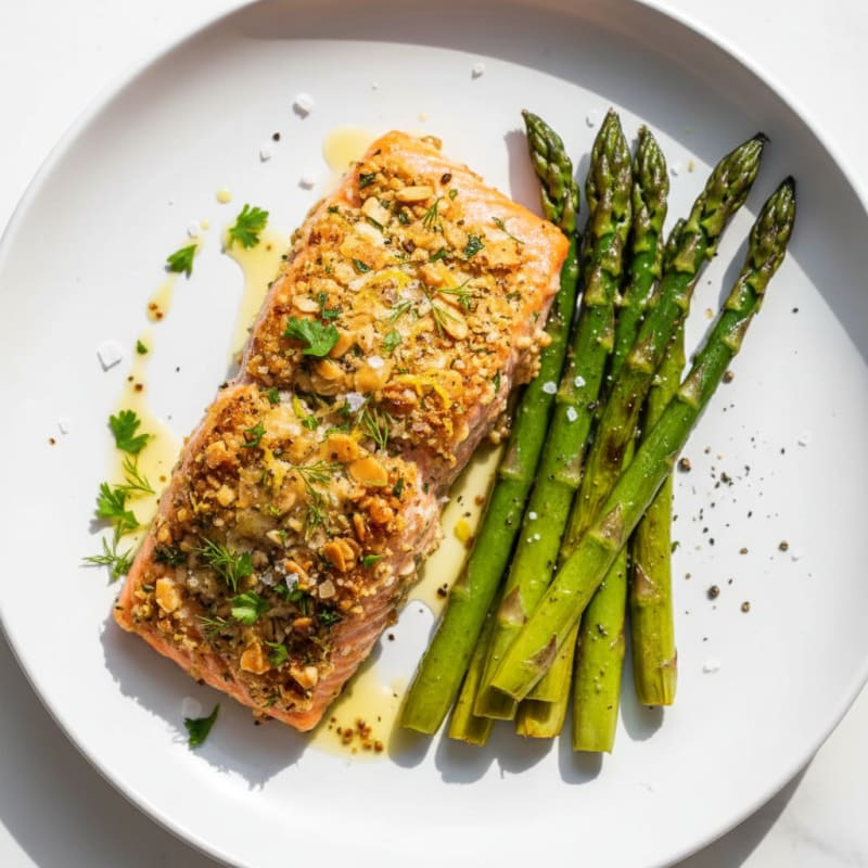 Golden Herb-Crusted Salmon with Roasted Asparagus