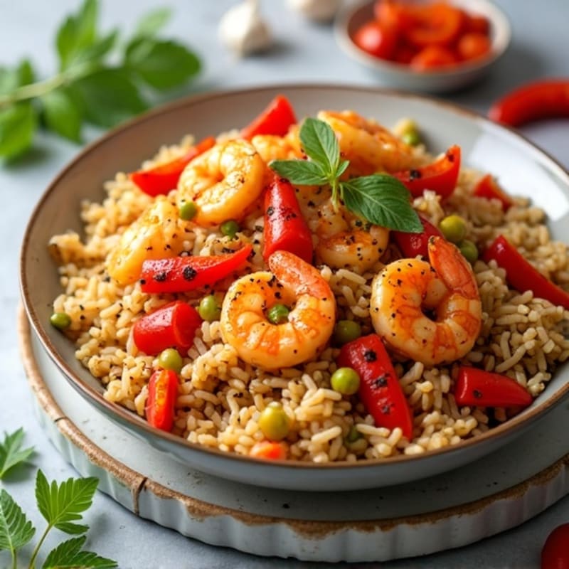Spicy Chicken and Shrimp One-Pan Rice with Bell Peppers