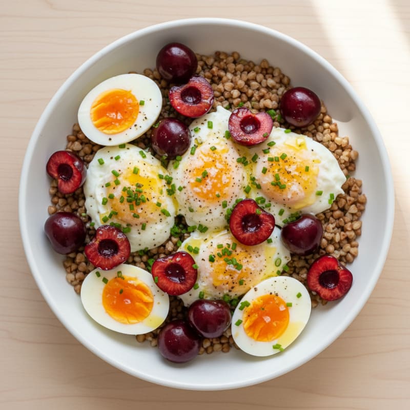Buckwheat Bowl with Eggs and Cherries