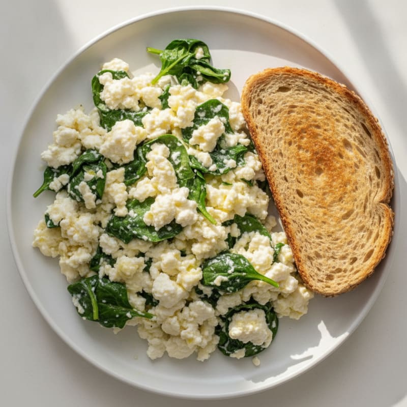 Egg White Spinach Scramble with Cottage Cheese