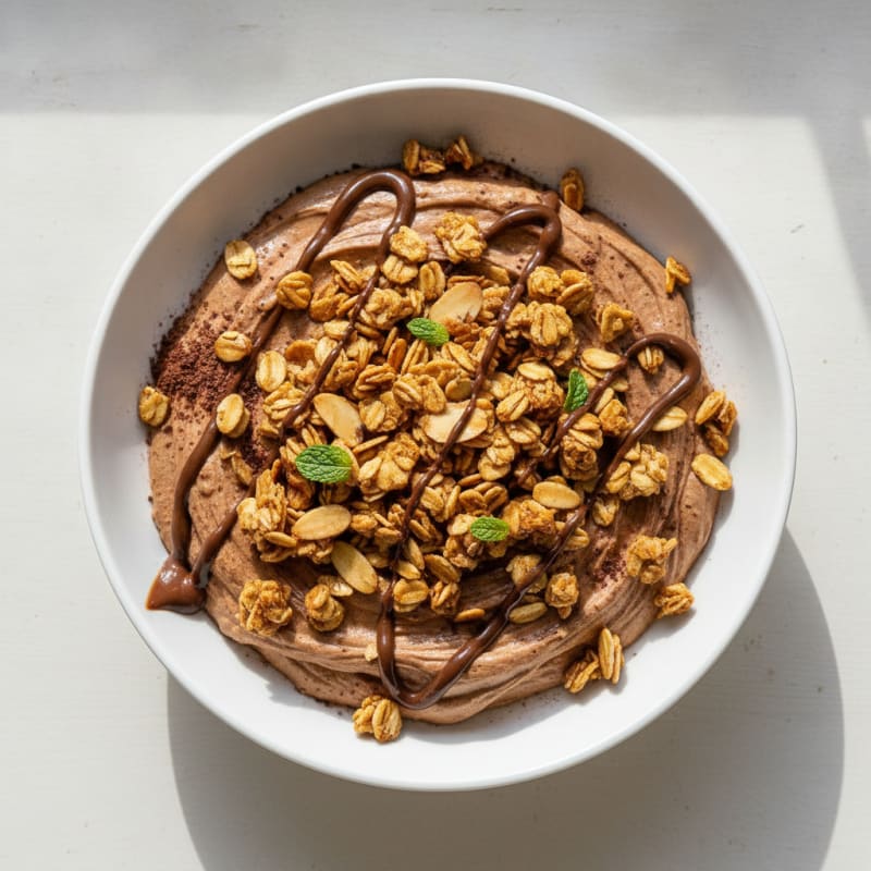 Silky Chocolate Protein Mousse with Toasted Almond Granola