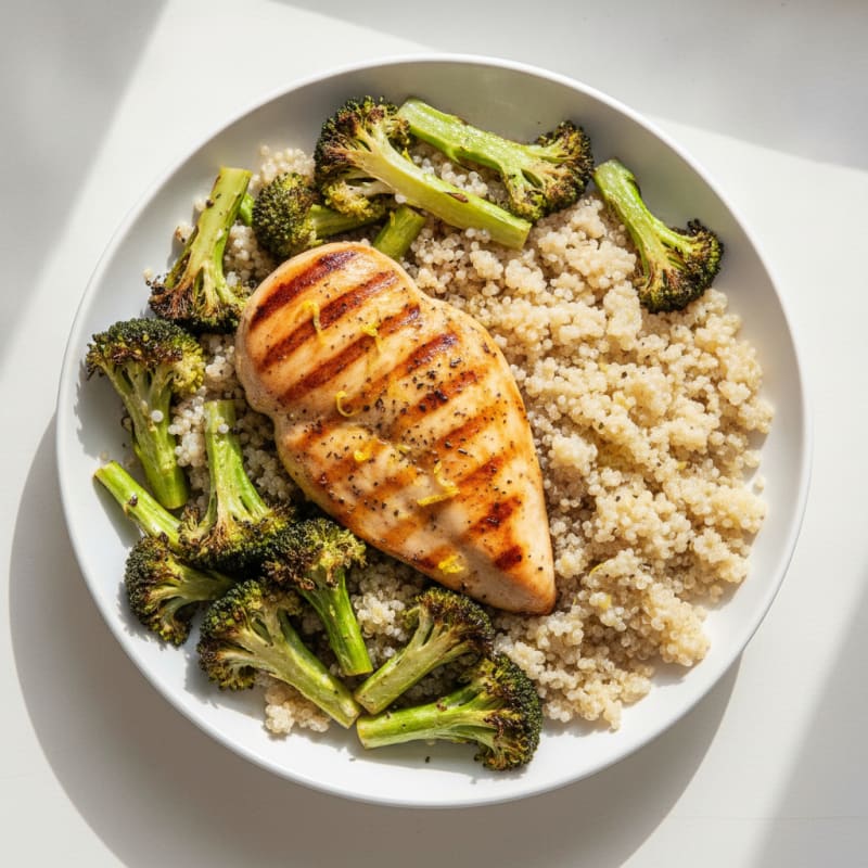 Grilled Chicken Breast with Roasted Broccoli and Quinoa