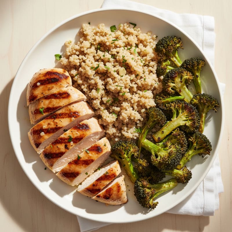 Grilled Chicken Breast with Quinoa and Roasted Broccoli