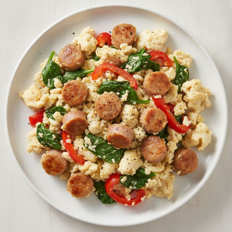 Egg White and Turkey Sausage Scramble with Spinach